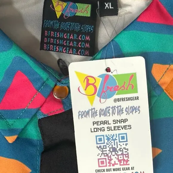 B Fresh Jazzy J Orange Blue Retro 90s Pearl Snap Button Up Shirt size XL NEW Tag - Picture 4 of 9